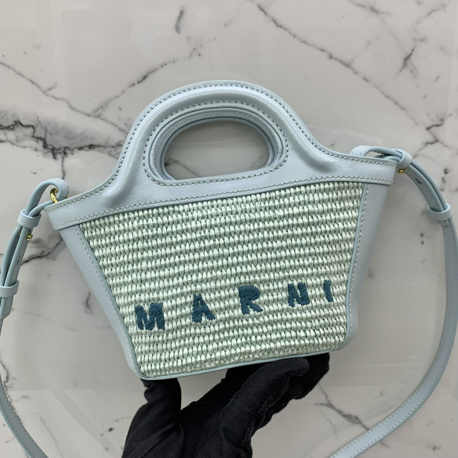 MARNI SKY BLUE RAFFIA CUSTOMISED MENDING MINI 2WAY BUCKET BAG 247057153 AL Luxury Bags Wallets on Carousell