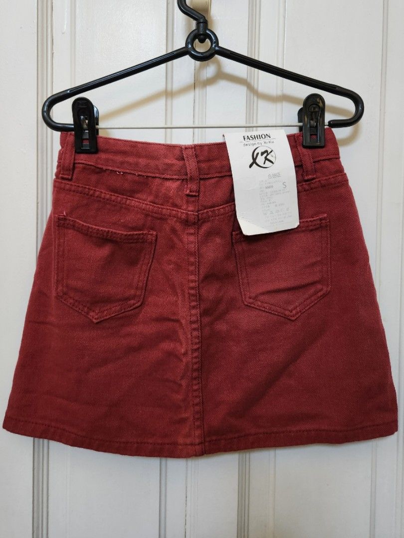 Maroon Denim Mini Skirt