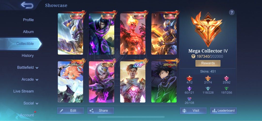 ML ACCOUNT MEGA COLLECTOR (Category: Game Gift Cards & Accounts) located in Malabon City. Submitted by heyatenicole (Listing ID 1334294083, Image 2). Description: .