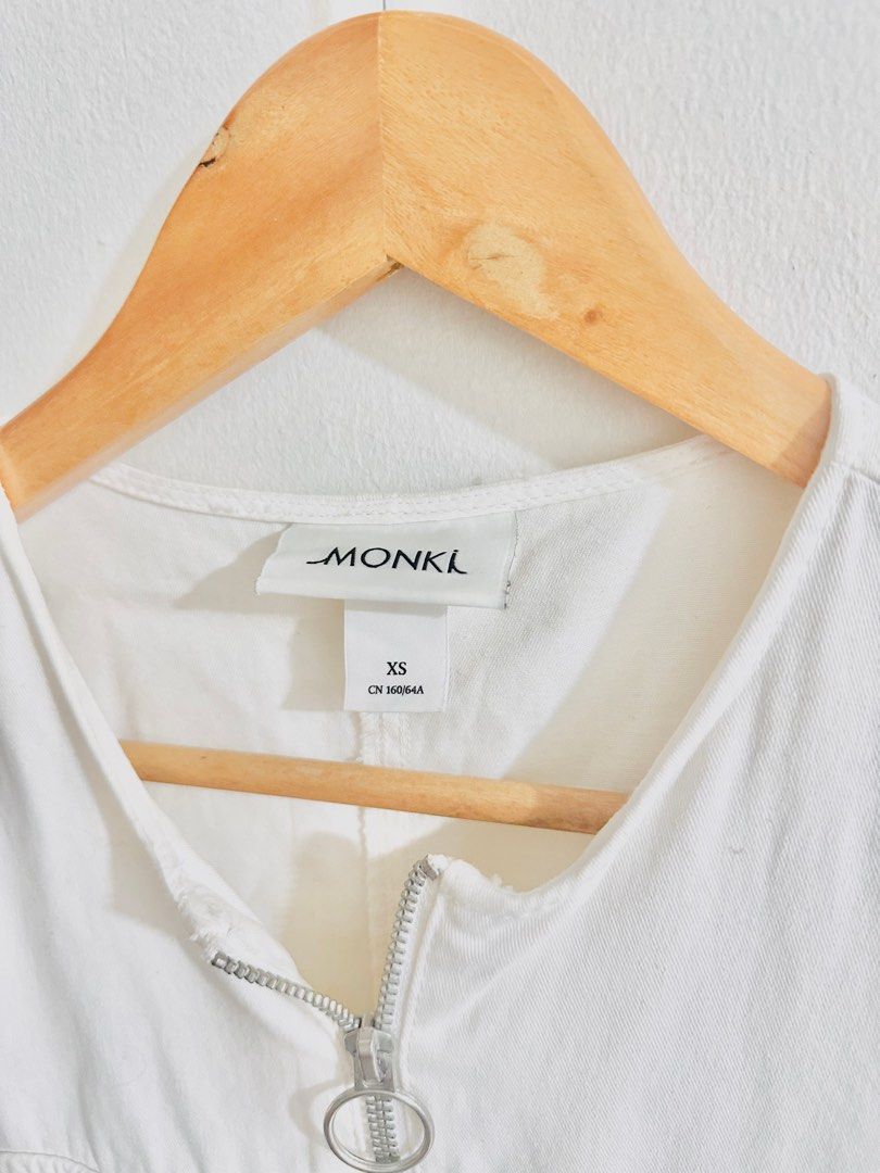 Monki short sleeved white denim jumpsuit Women s Fashion Dresses Sets Jumpsuits on Carousell