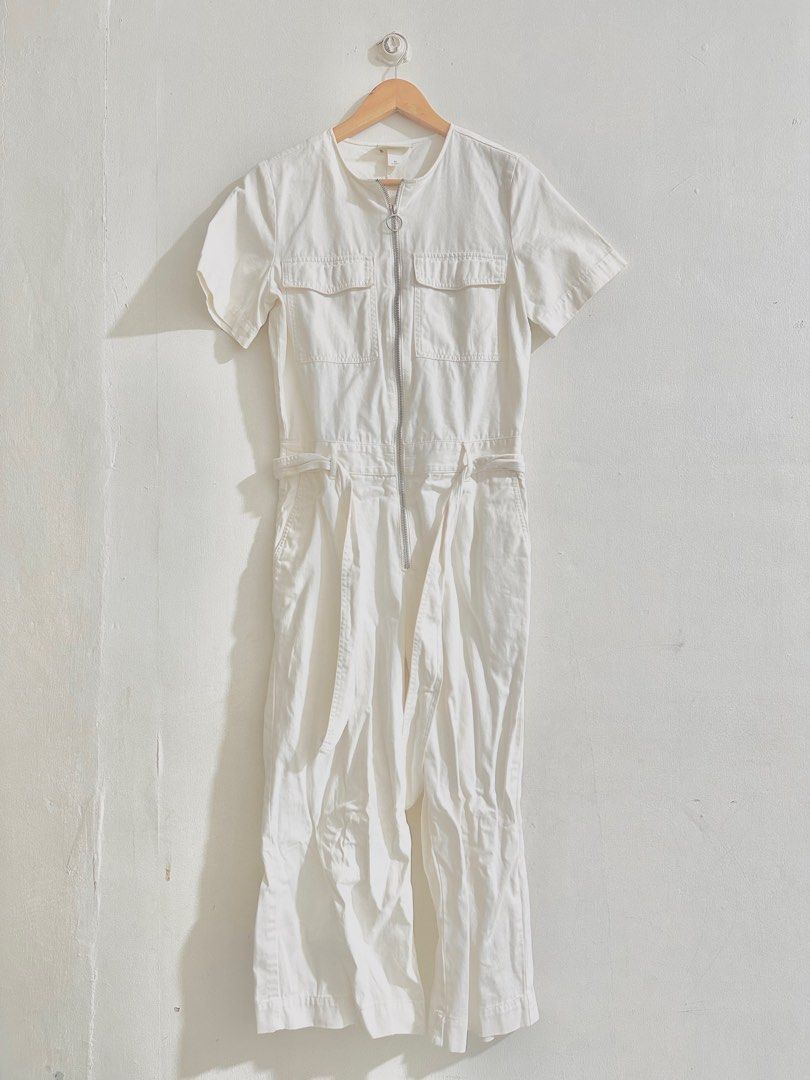 Monki short sleeved white denim jumpsuit Women s Fashion Dresses Sets Jumpsuits on Carousell