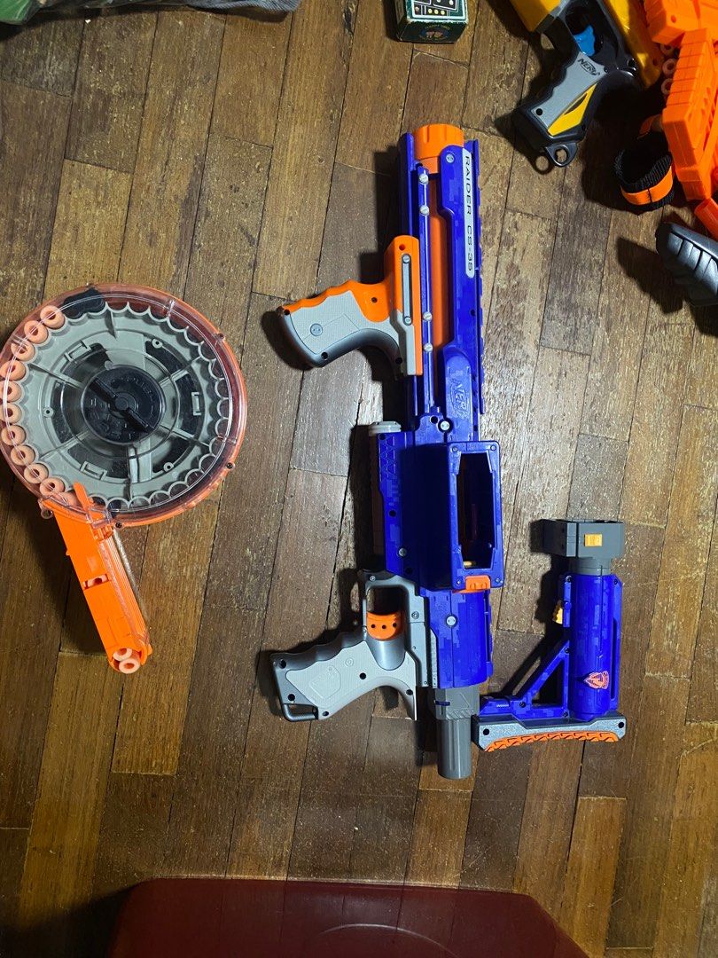 Nerf Blasters (Category: Action & Battle Toys) located in Puchong. Submitted by adamsuffian_ (Listing ID 1334295321, Image 2). Description: 1. Nerf Raider (used) (Rm 85) 2. Nerf Bandolier + mags and darts (mint) (Rm 85) 3. Nerf deploy (used) (Rm 90) 4. Nerf Hornet (broken) (Rm Free with purchase or offer) 5. Nerf Dart Tag Sharp Shooter (mint) (Rm 25) 6. Nerf Vigilon (used) (Rm 40) 7. Nerf Dart Tag Furyfire set (used) (Rm 230) 8. Nerf Swarmfire (n