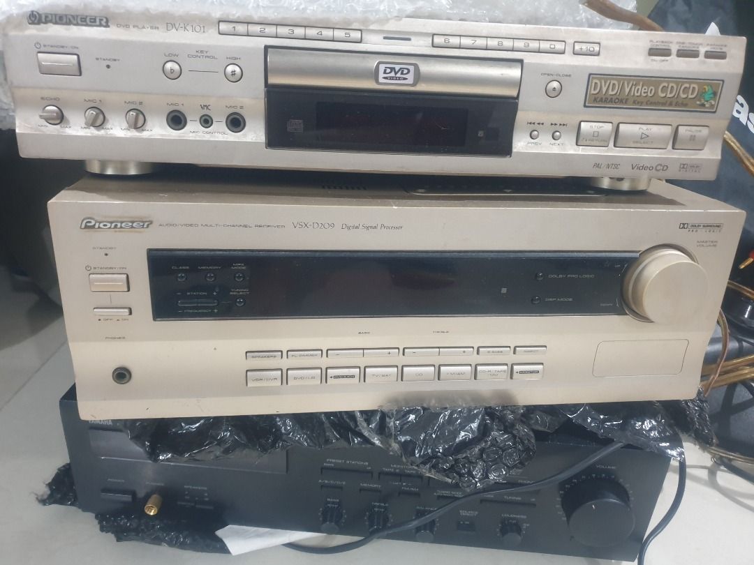 Pioneer Receiver Amplifier audiphile vintage (Category: Soundbars, Speakers & Amplifiers) located in Manila. Submitted by jake.jake6 (Listing ID 1334366129, Image 1). Description: Pionee4 VSX D209 Tuning range: FM, MW Power output: 80 watts per channel 8Ω (stereo) Surround output: 80W (front), 80W (center), 80W (rear) Frequency response: 5Hz to 100kHz Total harmonic distortion: 0.9% Input sensitivity: 200mV (line) Signal to noise ratio: 96dB (lin