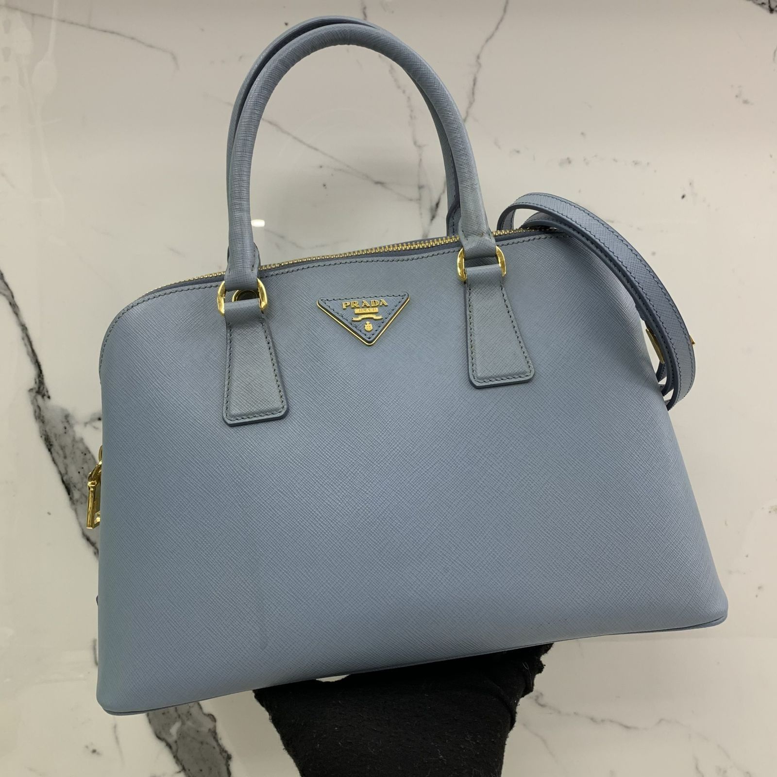PRADA BL0837 BLUE 2WAY SAFFIANO PROMENADE HANDBAG 247057118 AL