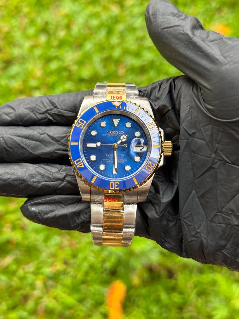 Seiko Two Tone Submariner Blue Dial Smurf Mod, Men's Fashion