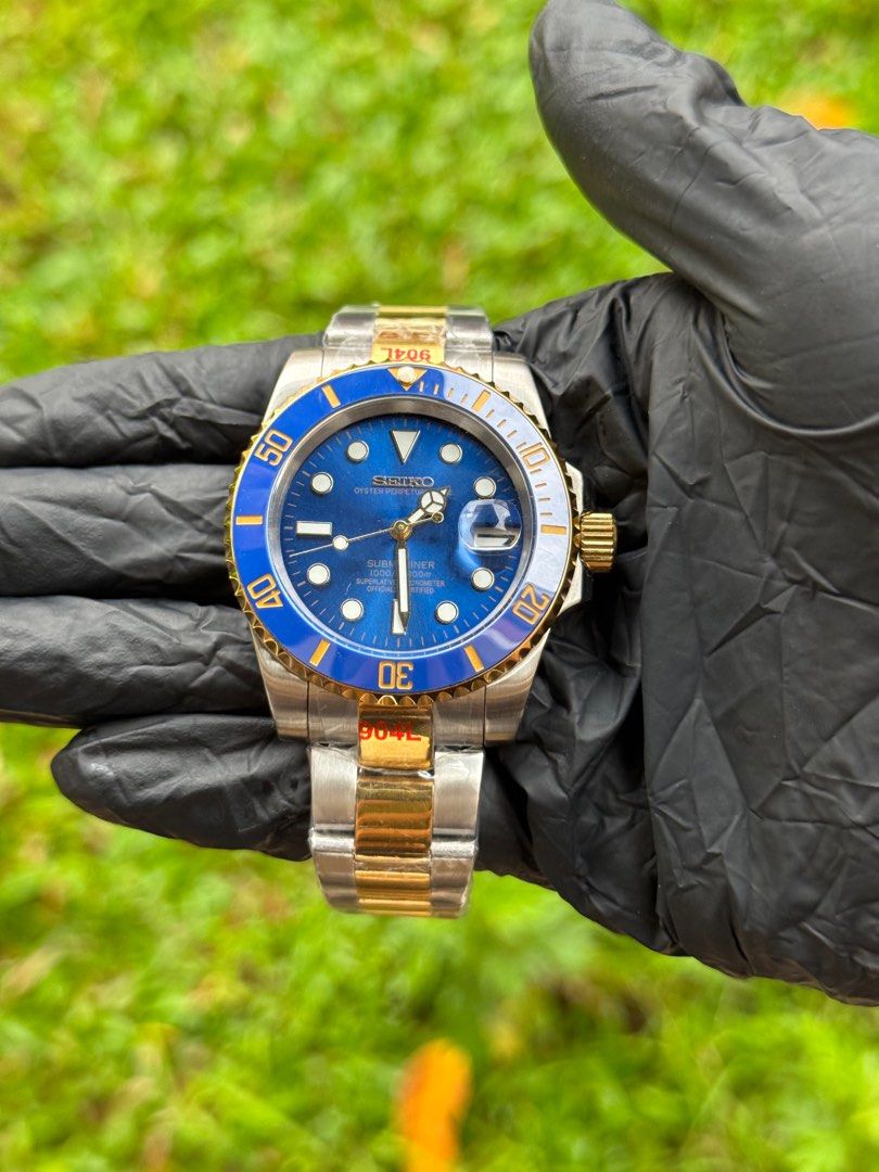 Seiko Two Tone Submariner Blue Dial Smurf Mod, Men's Fashion