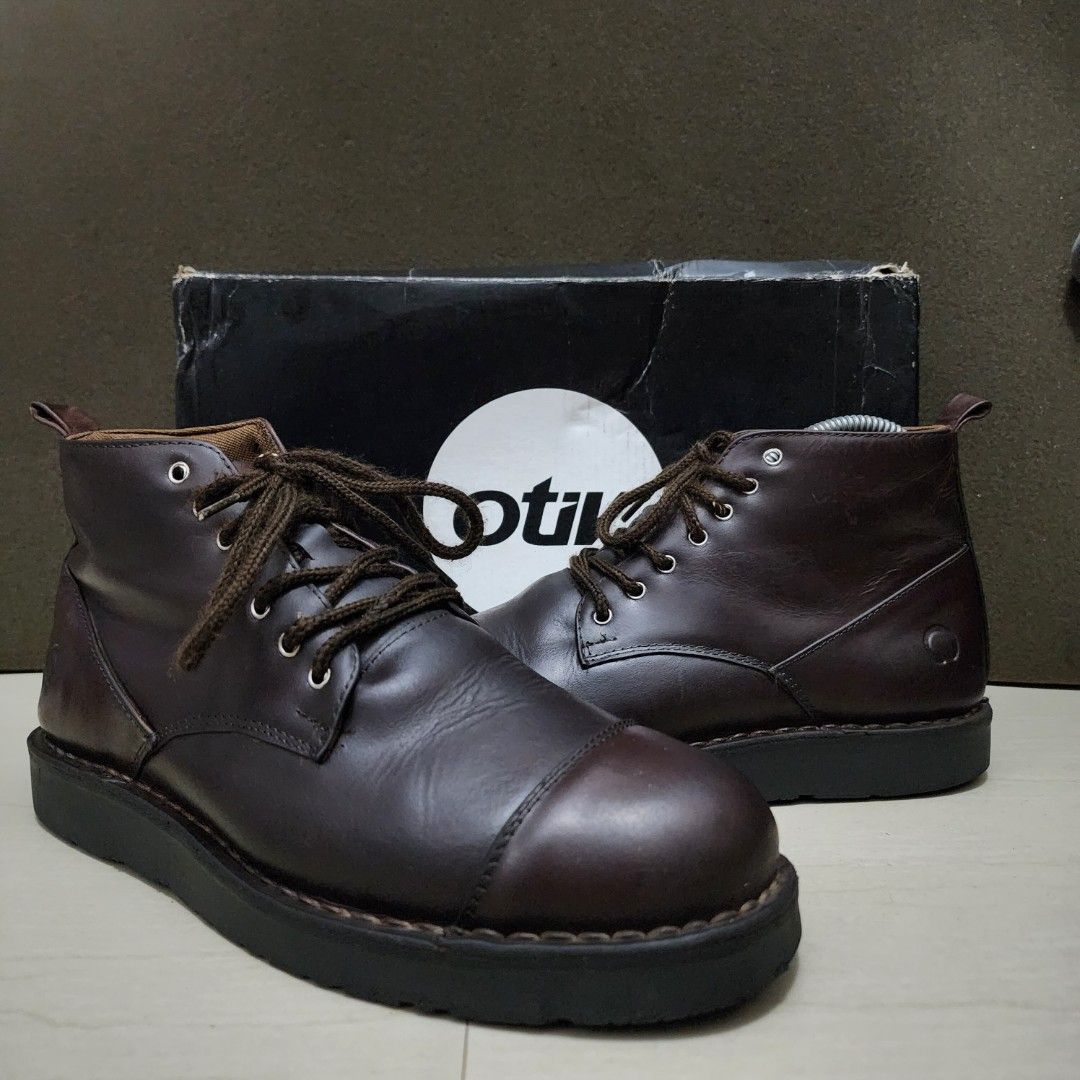 Sepatu Boots Kulit Otiv Gama Dark Brown 39, Fesyen Pria, Sepatu