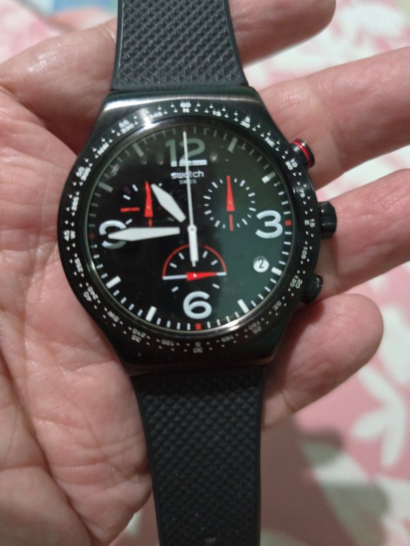 Swatch Irony BLACK IS BACK Chronograph 43mm Quartz Watch YVB403 Men s Fashion Watches Accessories Watches on Carousell