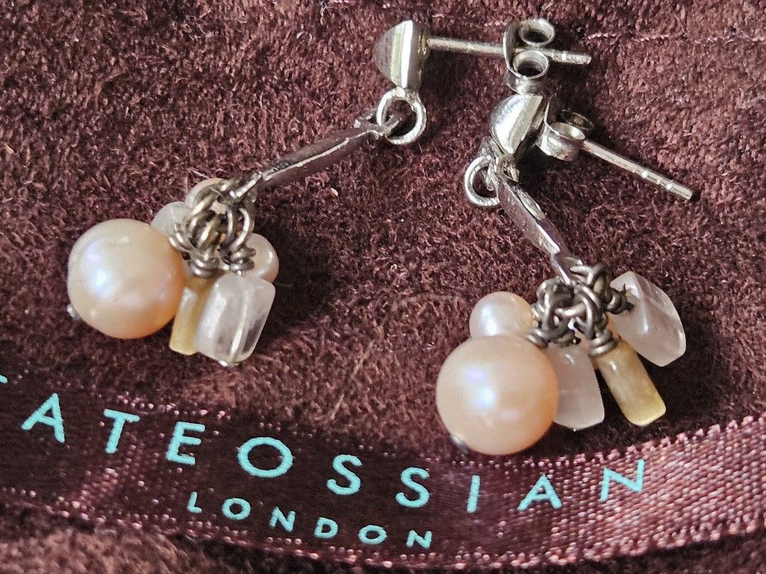 Tateossian London drop earrings with pink pearls