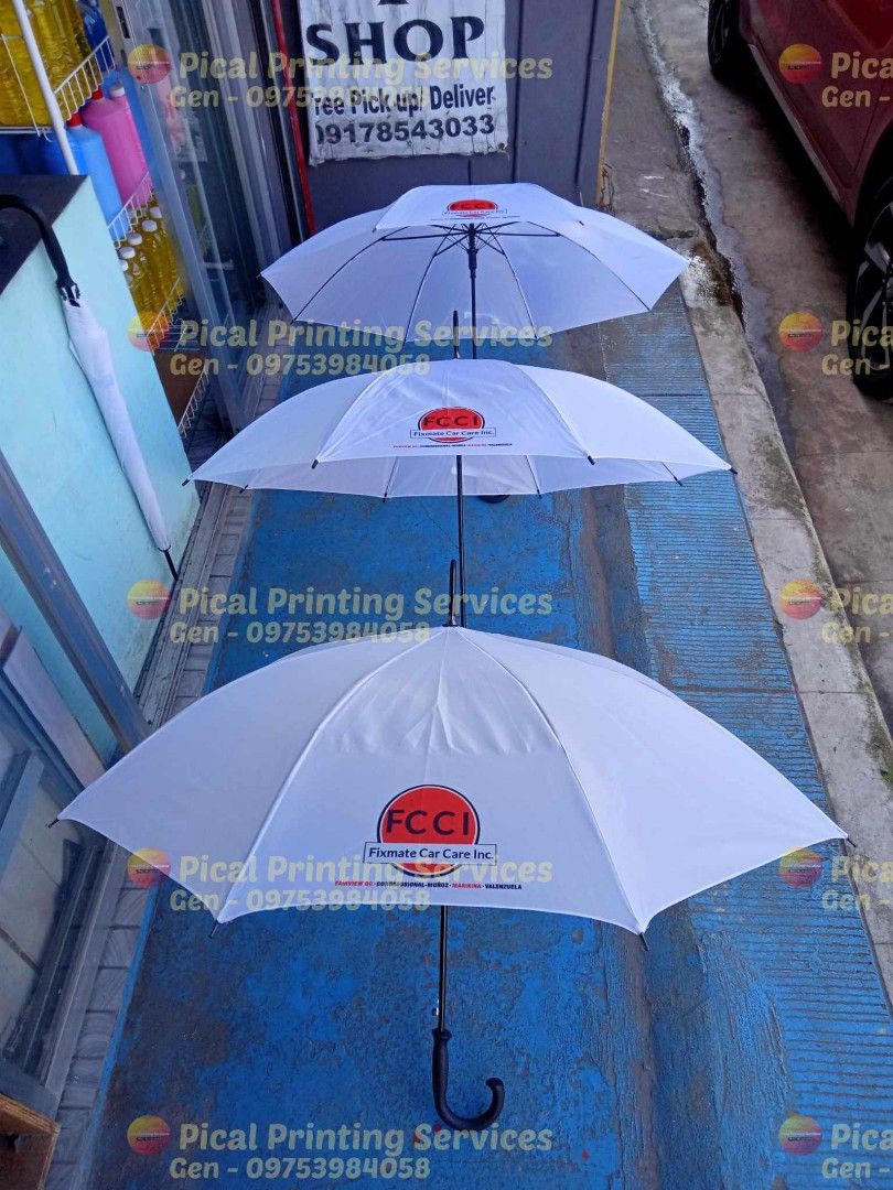 White Umbrellas (Any design) (Category: Umbrellas) located in Manila. Submitted by printone_2026 (Listing ID 1334298240, Image 2). Description: White Umbrellas Send us your idea. Any layout, design and theme color, Just name it and we make it! 09753984058 Gen Estrada.