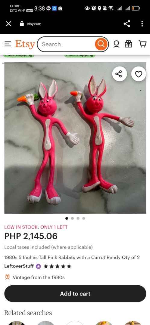 4pcs Figure Vintage Bendable Bendy Wire Rubber Pink Rabbit Bunny Orange ...