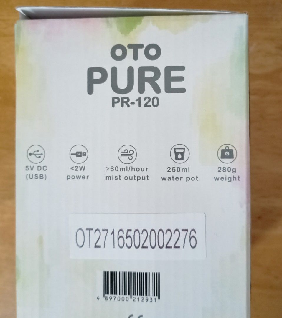 Aroma Diffuser (Category: Irons & Steamers) located in Singapore. Submitted by rrpua (Listing ID 1339010826, Image 2). Description: Brand new OTO PURE PR-120 👍USB port 👍250ml pot 👍 Original price $30, sell at $10.