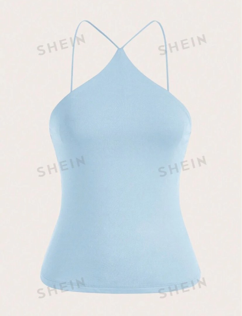 Not Over It Yet Halter Top Baby Blue