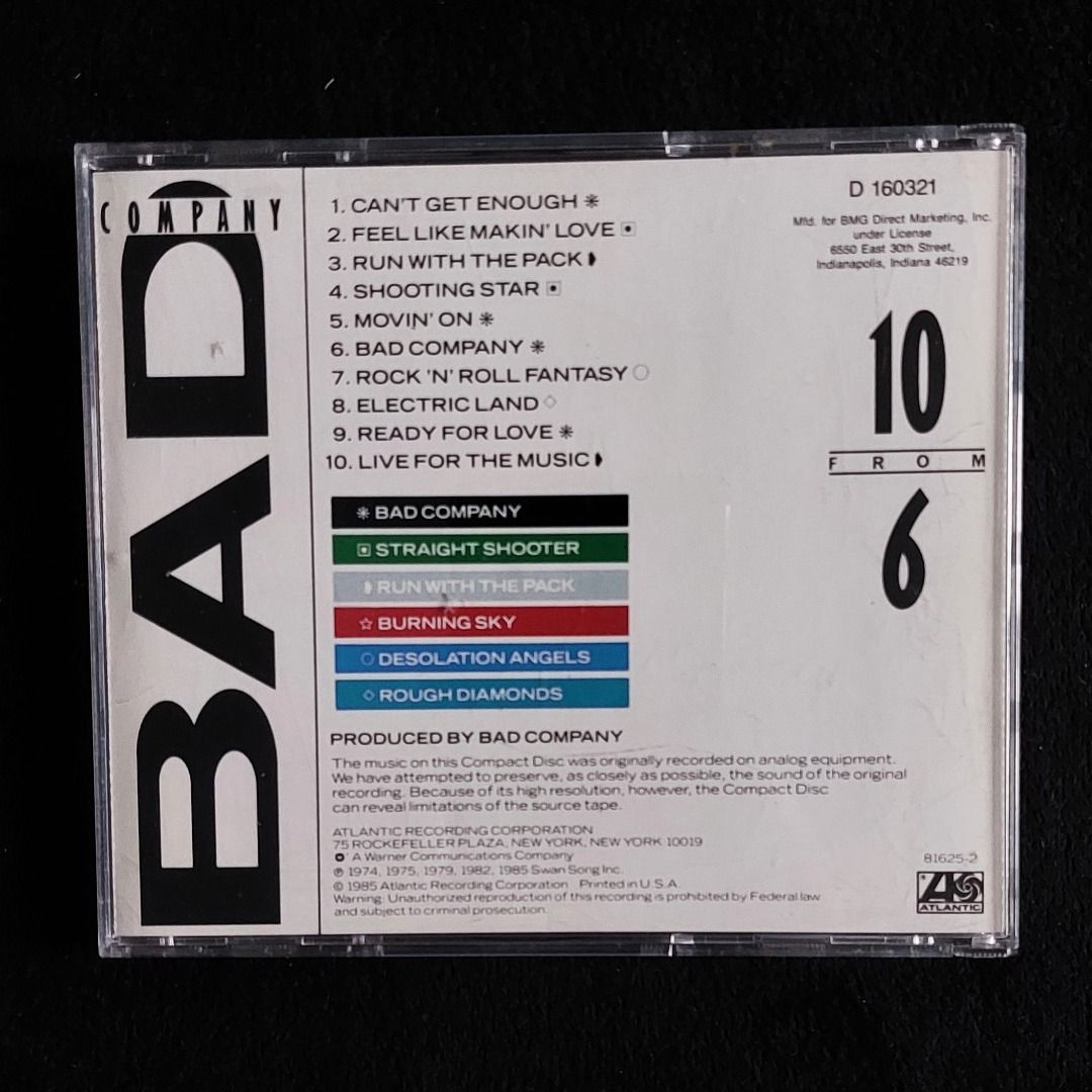 BAD COMPANY 10 From 6 CD (Category: Portable Audio Accessories) located in Quezon City. Submitted by vdecks (Listing ID 1339020088, Image 2). Description: If you’re a collector or simply seeking a quality listening experience, this CD offers a great combination of authenticity and top-notch condition. A perfect addition to any music collection! US PRESSED .
