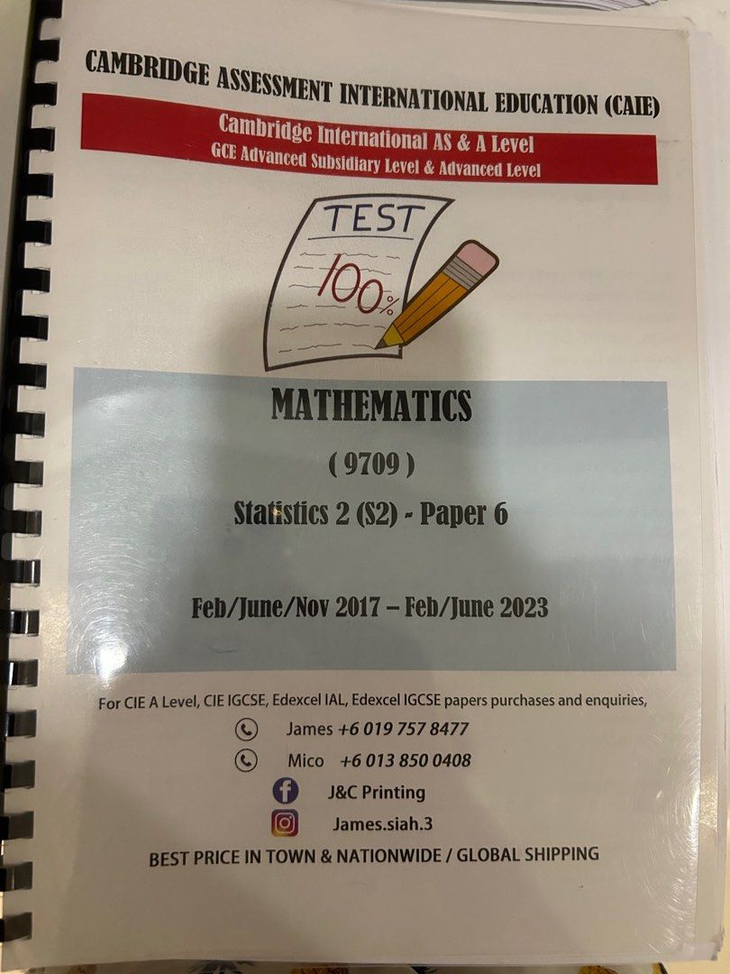 Cambridge A level mathematics statistics 2 past year paper, Hobbies ...