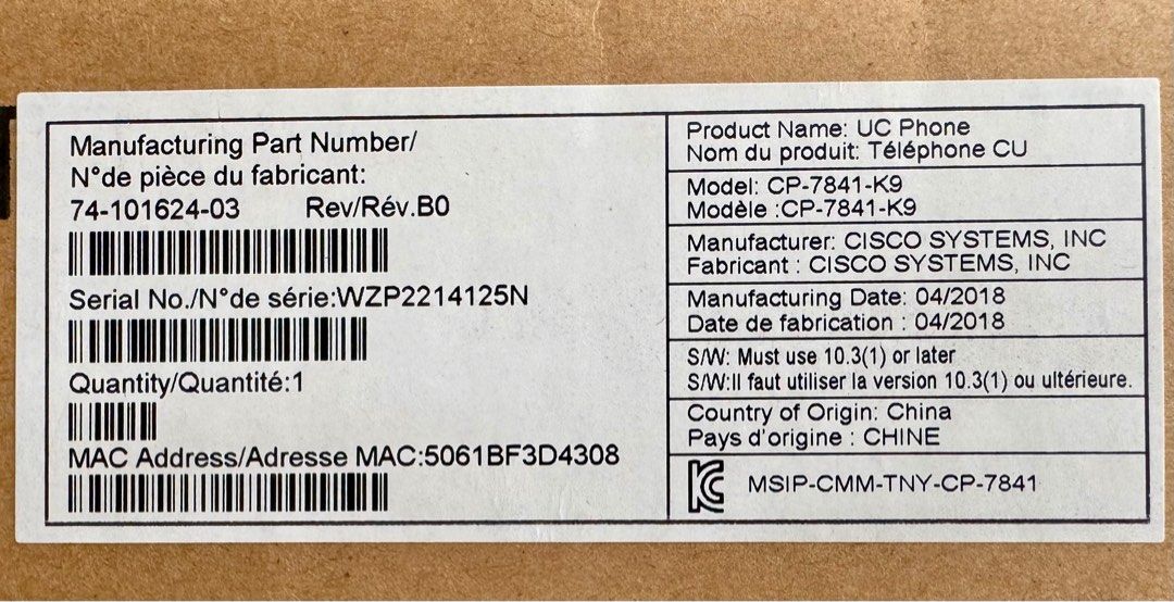 Cisco VoIP Phone (Category: Office & Business Technology) located in Malabon City. Submitted by capt.logan (Listing ID 1339027256, Image 2). Description: CP-7841-K9 Cisco Unified UC IP Phone Brandnew Never been used .