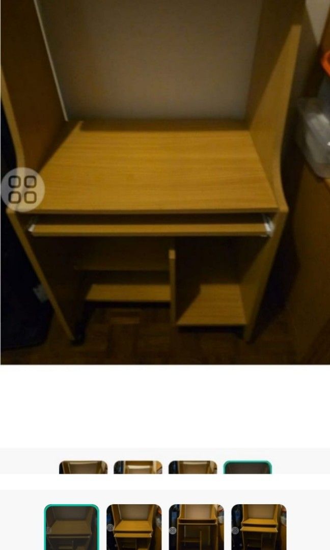 Computer table (Category: Office & Business Technology) located in Singapore. Submitted by drmiketeng (Listing ID 1339107108, Image 1). Description: Solid Wood computer desk . Bookshelf combined bookcase. Home desk with Bookshelf pine Children 's study desk.