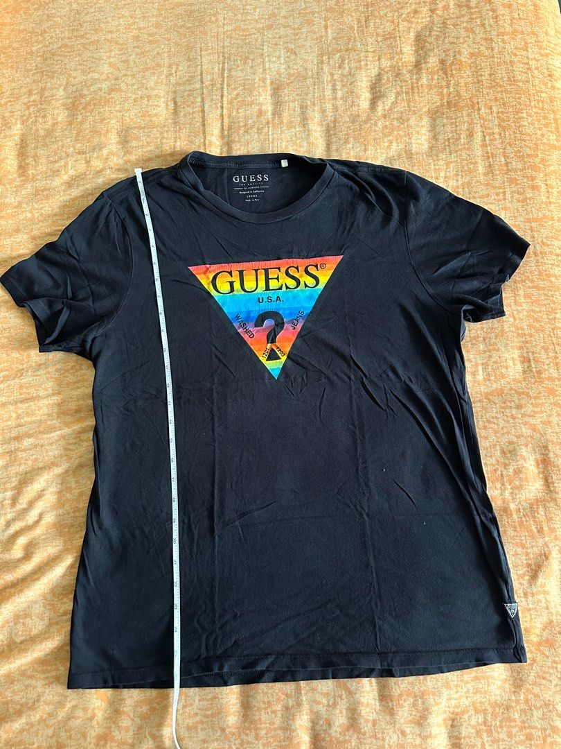 Guess Black T Shir Rainbow Logo Men s Fashion Tops Sets Tshirts Polo Shirts on Carousell