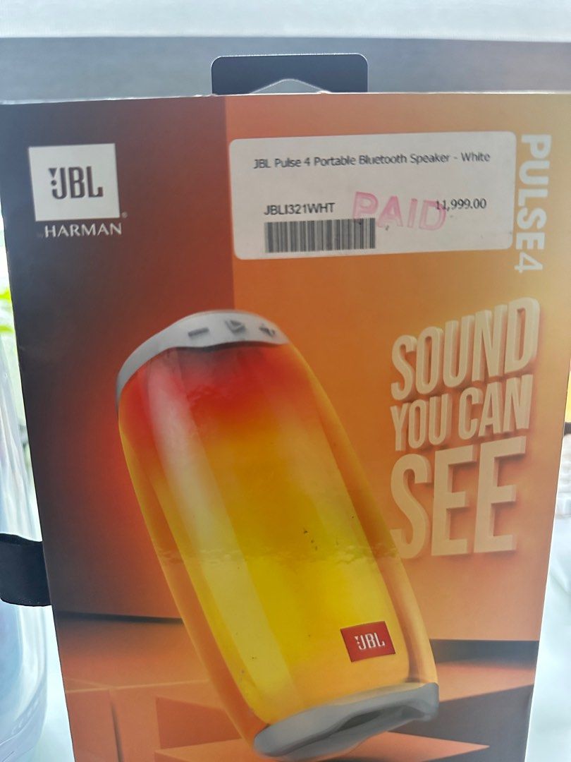 JBL PULSE 4 (Category: Soundbars, Speakers & Amplifiers) located in Manila. Submitted by clarencehd57864 (Listing ID 1339086178, Image 2). Description: JBL Pulse 4 JBL PULSE 4 Original Price: ₱11,999 Selling Price: ₱8000 - barely used - no issue - brought from power mac store - light and sound is good - complete with box, manual and chord for charging - unli testing for meetup RFS: Di nagagamit Payment: cash meetup or payment first only through g