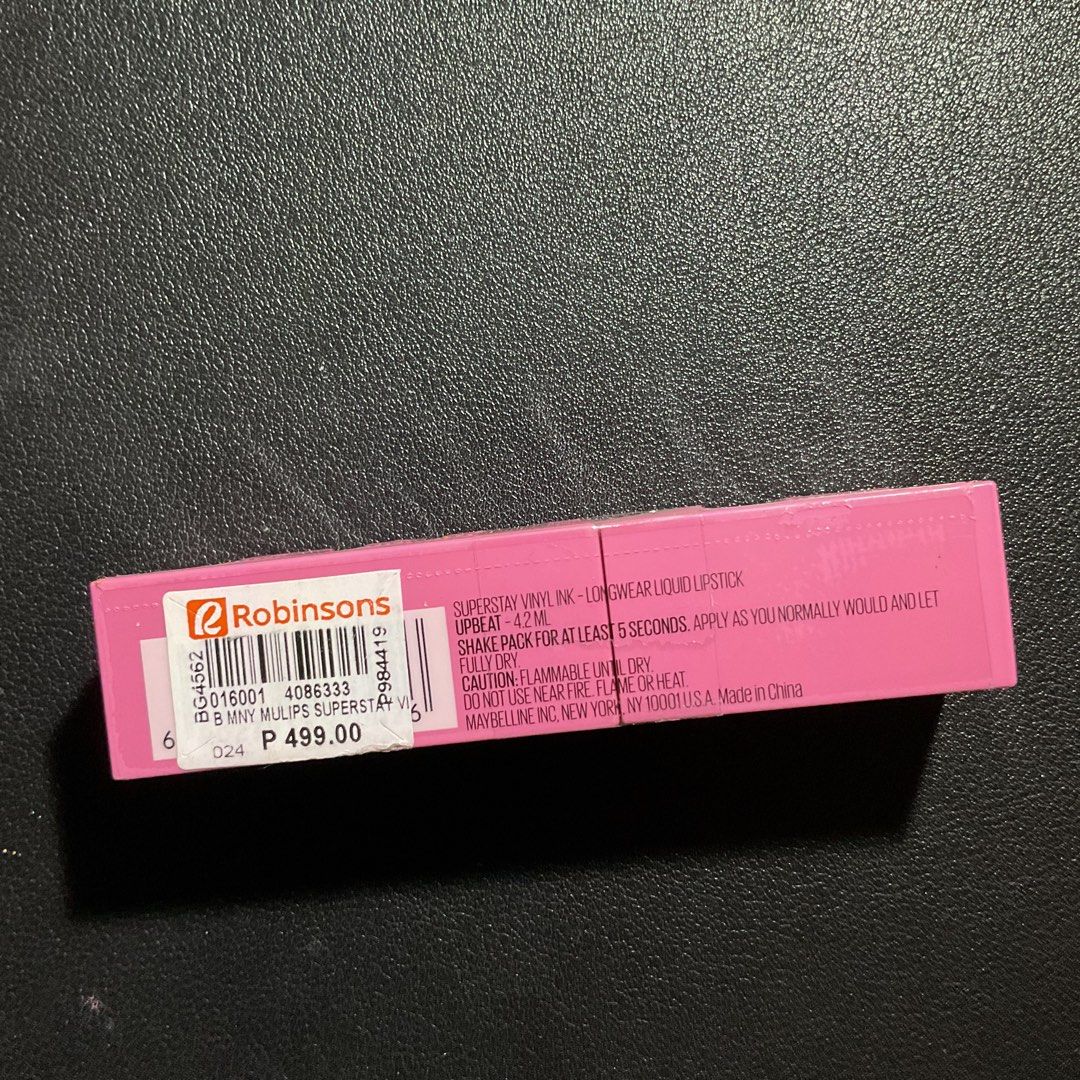 Maybelline Vinyl in 155 Upbeat (Category: Makeup) located in Manila. Submitted by enndrelithe (Listing ID 1339142775, Image 2). Description: Hello, selling my maybelline vinyl in upbeat for only P150! orig price is P499 (see pic) MOD: Jnt, LBC, any same day MOP: Gcash, COD (LBC).