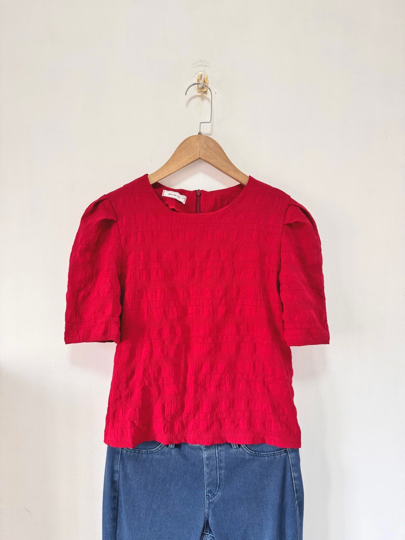 13600 Wine Red Puff Sleeve Blouse