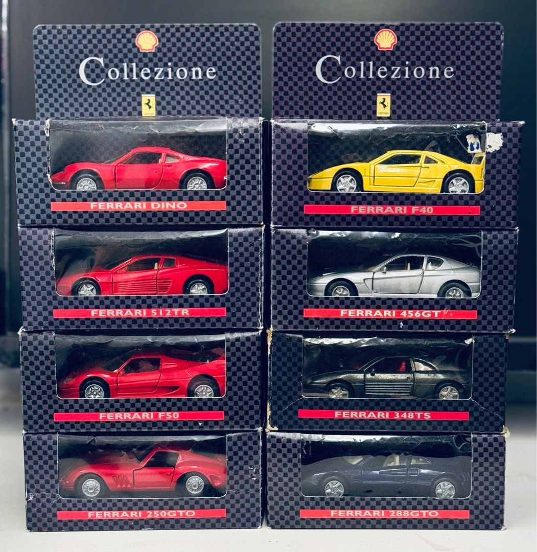 Shell Ferrari Collezione (Category: Vehicle & Diecast Models) located in Taguig. Submitted by erczzone (Listing ID 1339146555, Image 2). Description: Shell Ferrari Collezione Set of 8 Scale 1:43 Die cast 1996 promo 3 sets available Ferrari Dino Ferrari F40 Ferrari 456 GT Ferrari 512 TR Ferrari 348 TS Ferrari 250 GTO Ferrari F50 Ferrari 288 GTO.