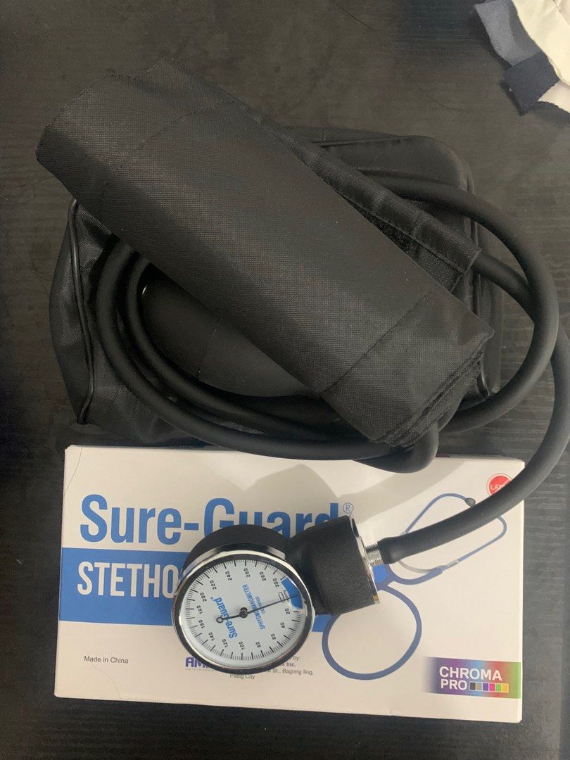 Sure guard BP apparatus with stethoscope (Category: Health Monitors & Weighing Scales) located in Manila. Submitted by aretejewelries (Listing ID 1339113073, Image 1). Description: Sure guard BP and stethoscope set Natanggal po yung clip sa meter apart from that no flaws, used for three times Stethoscope is brand new No more box only comes with the bag of the sphygmomanometer Please pm me for more photos .