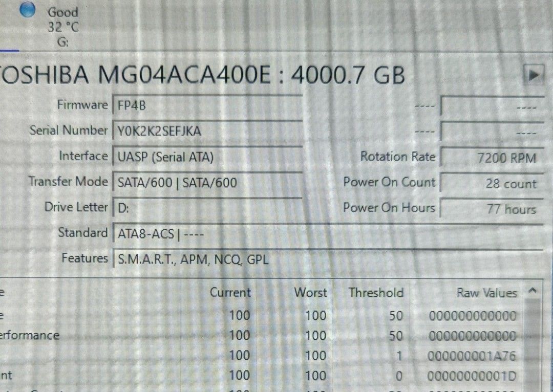 Toshiba MG Enterprise, 3.5'', 4 TB, only used 77 hours, hdd, nas, sata3 ...