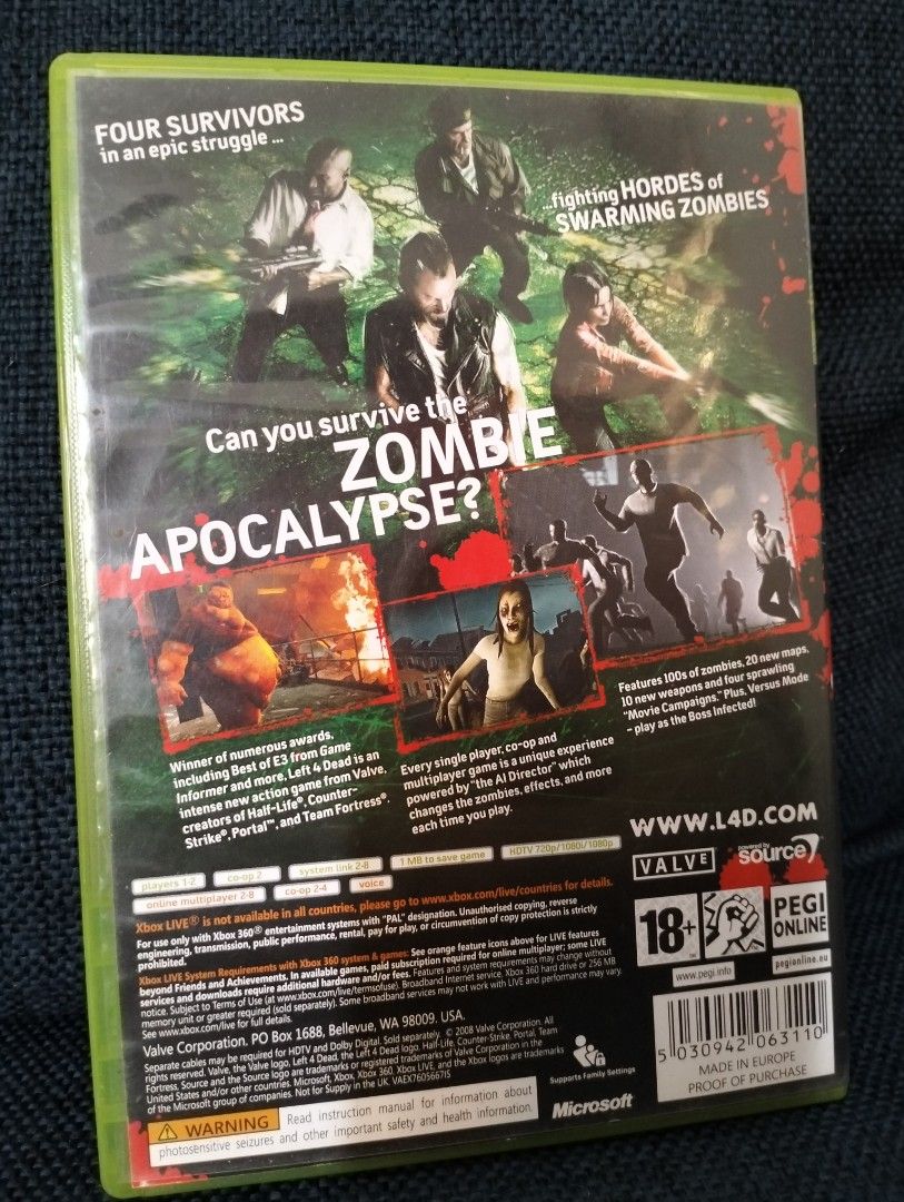 XBOX 360 Left 4 Dead, 2008 Collection (Category: Xbox) located in Baguio. Submitted by bitsbaguio (Listing ID 1339027277, Image 2). Description: PAL.