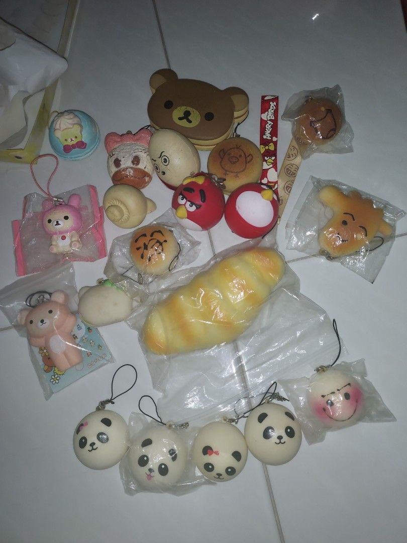 Assorted squishy (Category: Plushies & Soft Toys) located in Singapore. Submitted by yateolhc (Listing ID 1334533678, Image 1). Description: authentic rilakkuma squishy and fakes panda squishy (2 sold) bread bun croissant toast squishy angry bird squishy etc not for fussy buyers as some are dirty/defected clearing so urgent wts, other charms and accessories in separate listings as well self collection chat for more info.