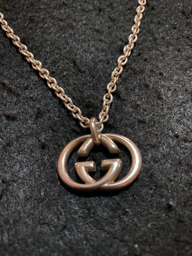 AUTHENTIC GUCCI INTERLOCKING GG AG 925 NECKLACE MADE IN ITALY STERLING SILVER