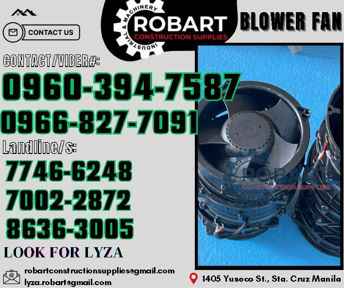 Blower Fan (Category: Construction Tools & Equipment) located in Manila. Submitted by lyzarobart1999 (Listing ID 1334393389, Image 1). Description: Blower Fan 𝑹𝑶𝑩𝑨𝑹𝑻 𝑪𝑶𝑵𝑺𝑻𝑹𝑼𝑪𝑻𝑰𝑶𝑵 𝑺𝑼𝑷𝑷𝑳𝑰𝑬𝑺 𝒪𝒻𝒻𝒾𝒸𝑒 𝒜𝒹𝒹𝓇𝑒𝓈𝓈: 𝟣𝟦𝟢𝟧 𝒴𝓊𝓈𝑒𝒸𝑜 𝒮𝓉. 𝒮𝓉𝒶 𝒞𝓇𝓊𝓏 𝑀𝒶𝓃𝒾𝓁𝒶 ꜱᴇɴᴅ ᴜꜱ ᴍᴇꜱꜱᴀɢᴇ ꜰᴏʀ ɪɴQᴜɪʀɪᴇꜱ ‼️ ‼️ ɢʟᴏʙᴇ: (0966-827-7091) ꜱᴍʀᴛ - (0960-394-7587) ᴠɪʙʀ - (0960-394-7587) ʟᴀɴᴅʟɪɴᴇ: (8636-ʟᴏᴏᴋ ꜰᴏʀ ʟʏᴢᴀ -8005 ʟᴏᴏᴋ ꜰᴏʀ 