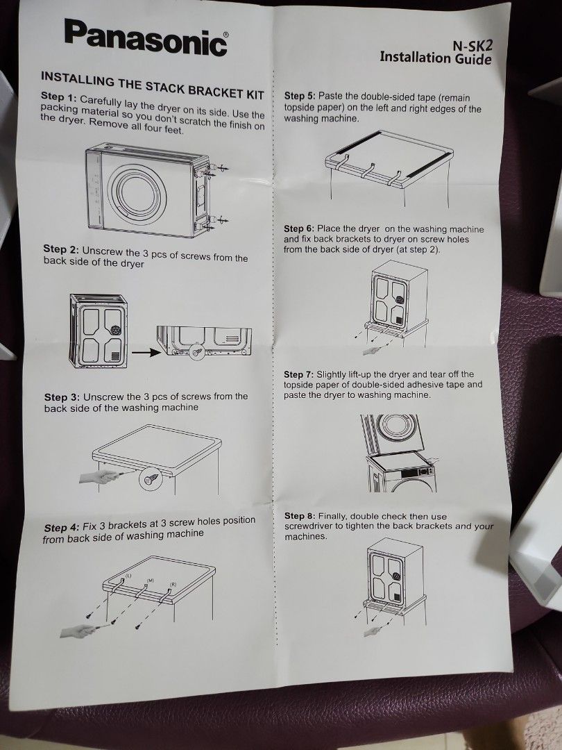 Bracket kit (Category: Washing Machines and Dryers) located in Singapore. Submitted by mayatan19 (Listing ID 1334507265, Image 3). Description: installation the stack bracket kit . washing machine n dryer stack up new in box ..