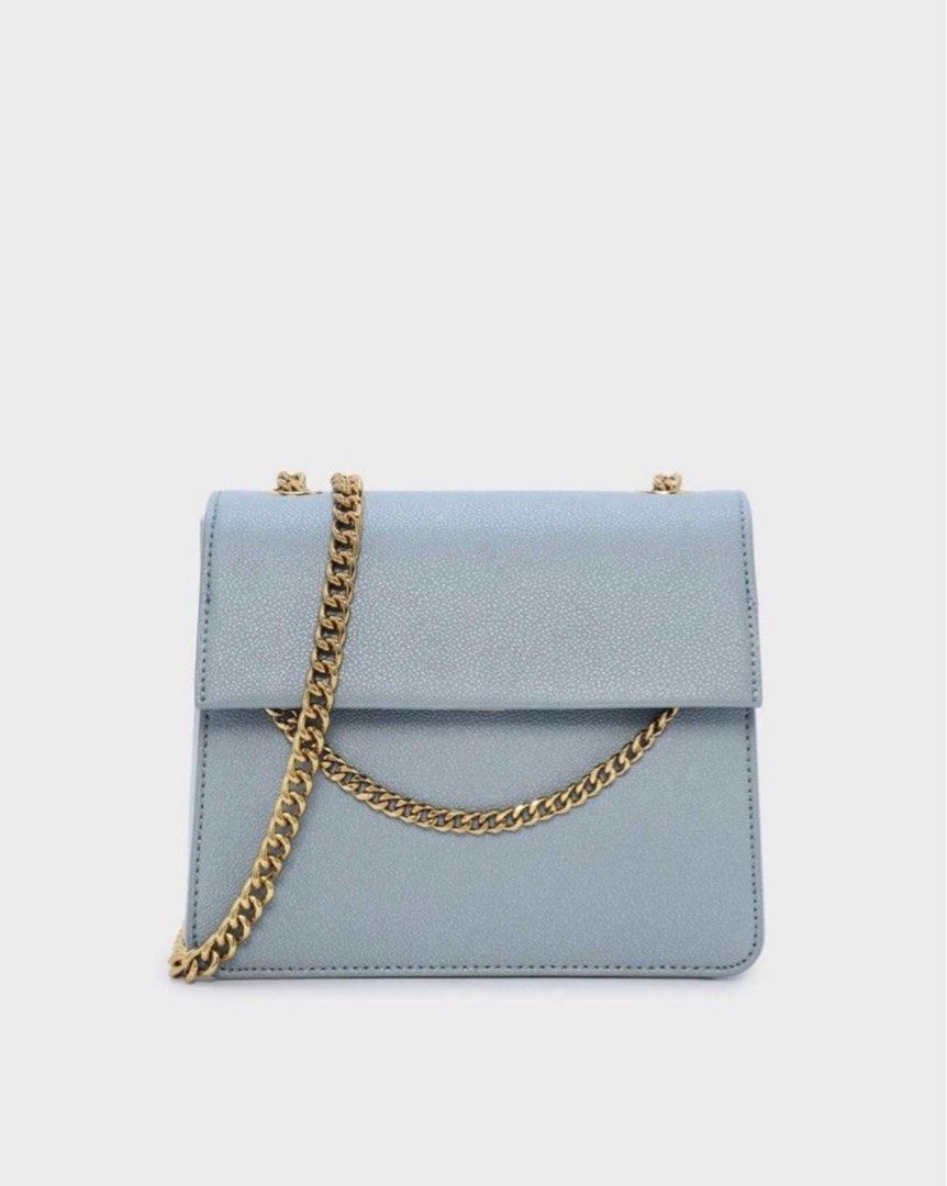 Chain Detail Front Flap Bag Steel Blue