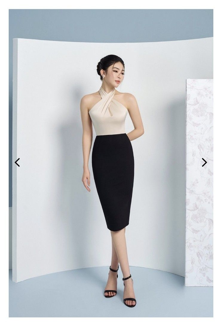 white christmas dresses Dianne Two Toned Pencil Dress in Black and White – Glamour Bunny main image 1