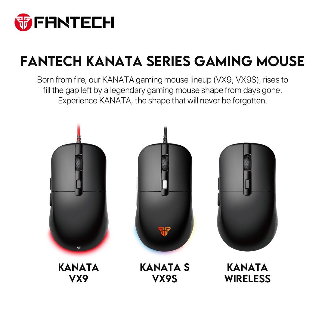 FANTECH KANATA VX9 Wired Optical Gaming Mouse, 3600DPI (Category: Mouse & Mousepads) located in Quezon City. Submitted by dragndropretail (Listing ID 1334463432, Image 2). Description: BRAND NEW & ORIGINAL WITH 1 YEAR SERVICE WARRANTY ══════ ⋆★⋆ ══════ HIGHLIGHTS: Optical Gaming Sensor Up to 30 IPS / 8G Acceleration On-the-fly Adjustable DPI 400-3600 DPI Huano 5 Million Clicks Lifetime 7 Lighting Effect Ambidextrous Design TECHNICAL SPECIFICATION
