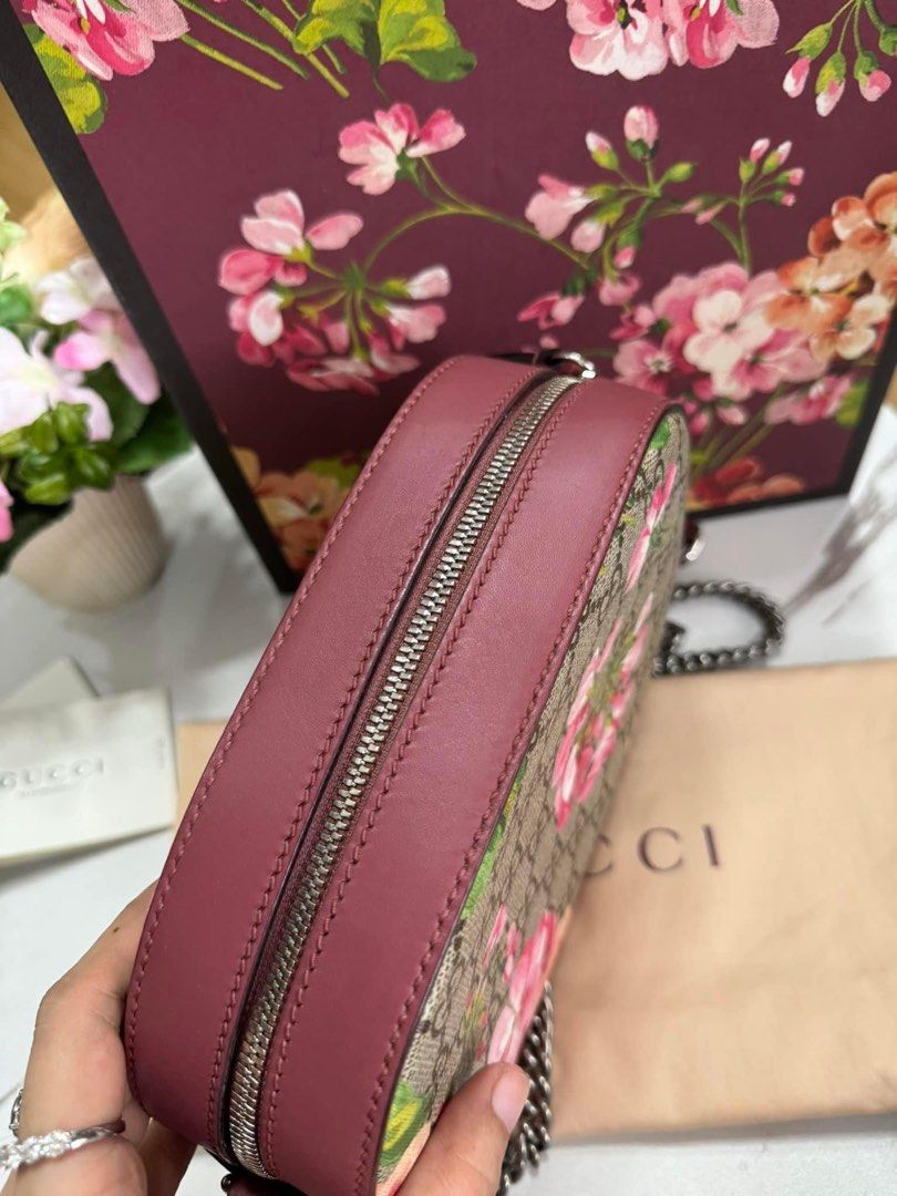 Gucci GG Supreme Monogram Blooms Mini Chain Shoulder Bag Beige Multicolor Dry Rose
