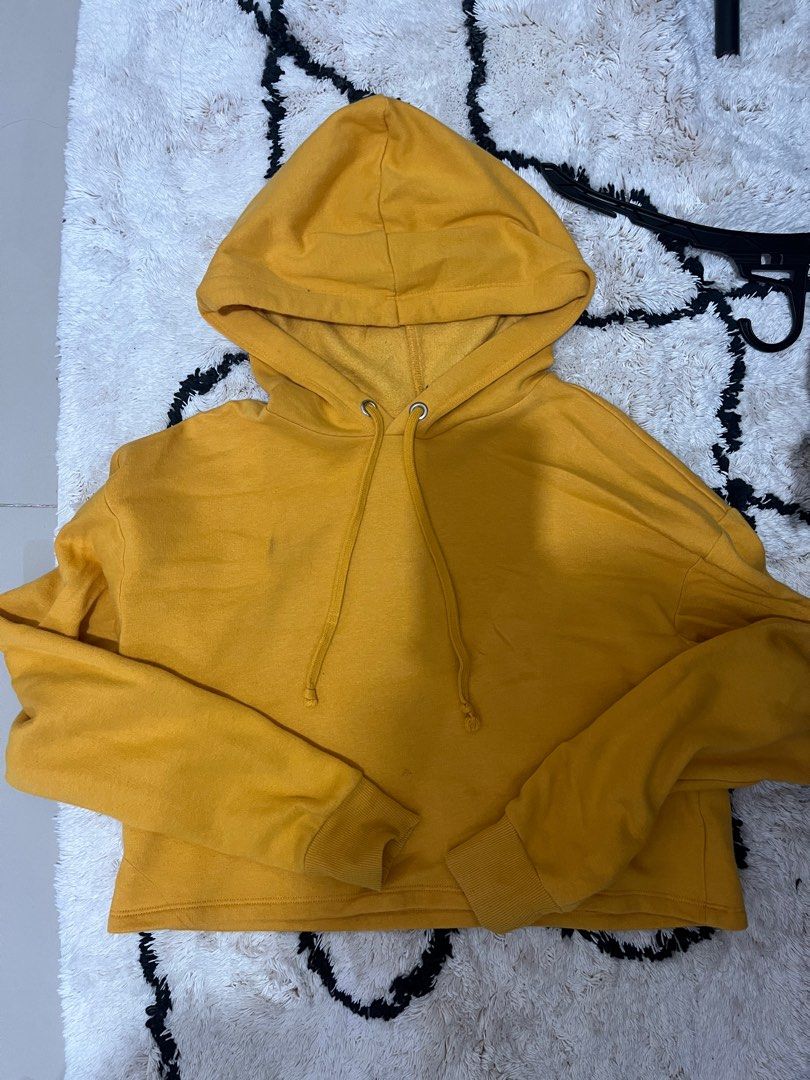 H&m yellow cropped hoodie cheap