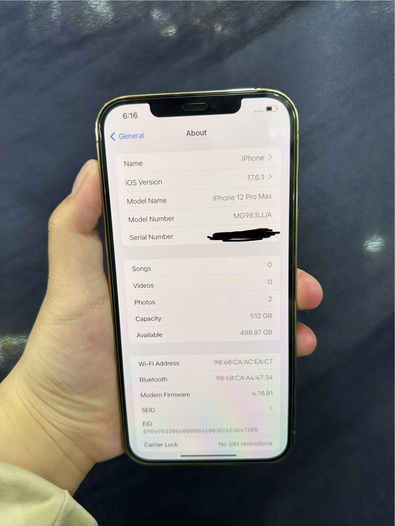 iphone 12promax 512gb factory unlock (Category: iPhone 12 Series) located in San Juan City. Submitted by jalailahmamosaca (Listing ID 1334470427, Image 2). Description: iphone 12promax 512gb factory unlock 97batteryhealth no issue inclusion case tempered Open for COD/COP + SF Manila area (sameday delivery) Province area (via LBC) required DP to avoid cancellations Physical store: Greenhills Shopping Center, 2ndfloor Contact#: 09125890826 Page:lai