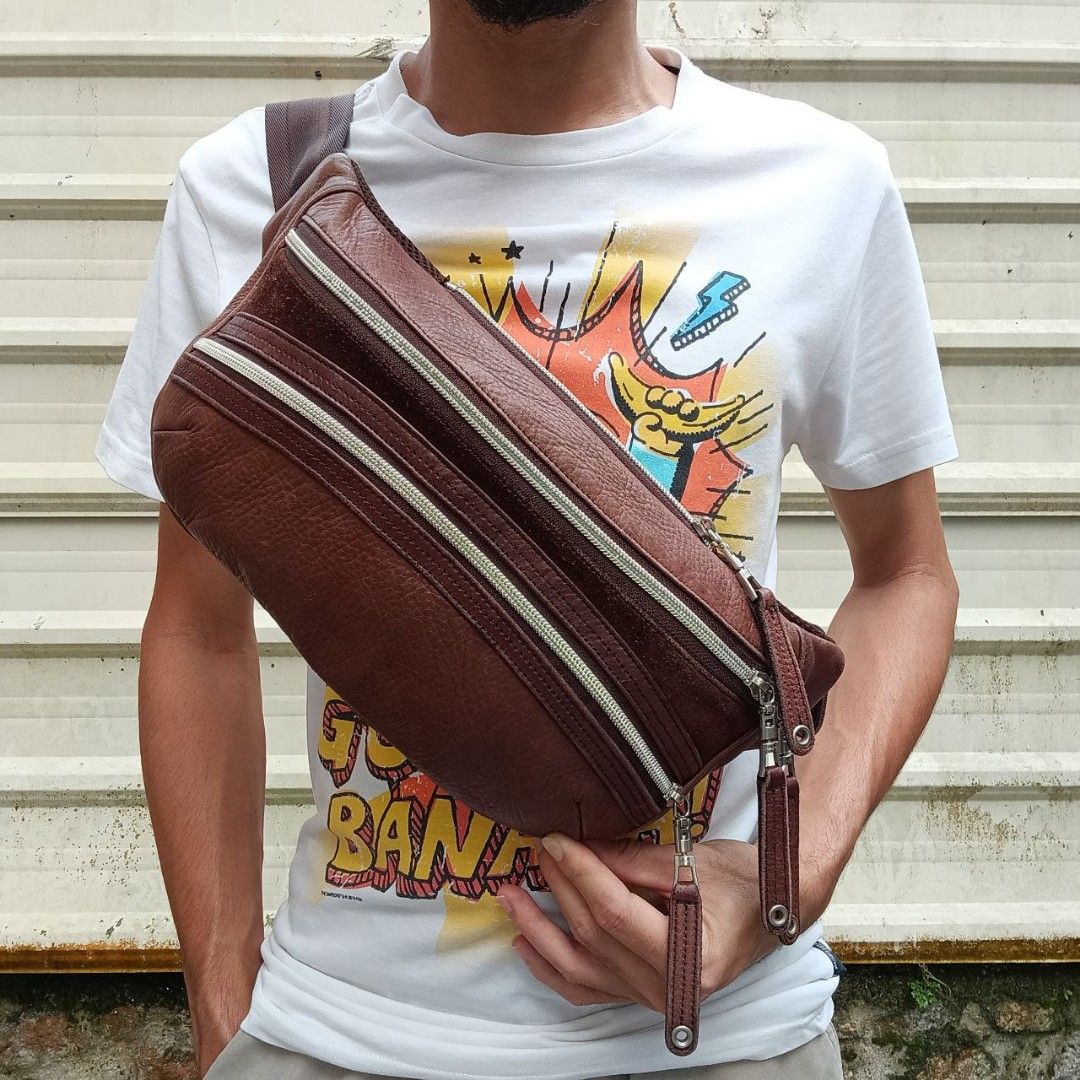 Masterpiece Leather Suede Brown Waist Bag Crossbody Bag Men s Fashion Bags Belt bags Clutches and Pouches on Carousell