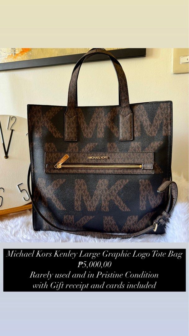 Michael Kors Kenley Tote Bag Large (Category: Tote Bags) located in Mandaluyong City. Submitted by alter_closet (Listing ID 1334539525, Image 1). Description: Michael Kors Kenley Large Graphic Logo Tote Bag ₱5,000,00 Rarely used and in Pristine Condition with Gift receipt and cards included.