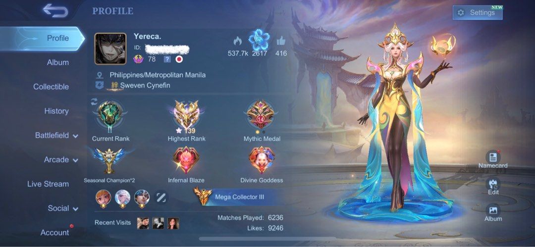 ML ACCOUNT MEGA COLLECTOR (Category: Game Gift Cards & Accounts) located in Malabon City. Submitted by heyatenicole (Listing ID 1334485212, Image 1). Description: .