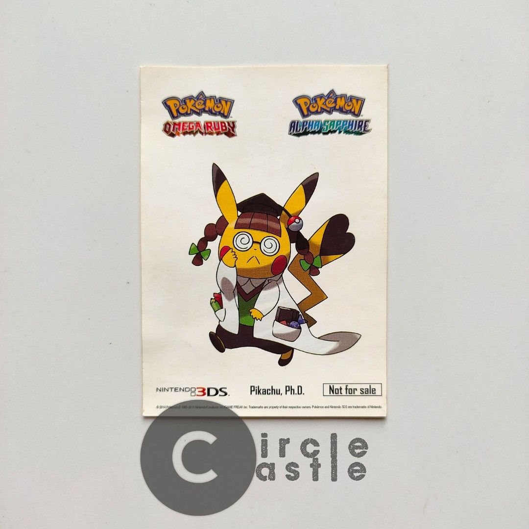 Pokemon Omega Ruby Alpha Sapphire promo sticker for Nintendo 3DS (Category: Nintendo) located in Tayug. Submitted by circlecastle (Listing ID 1334481794, Image 1). Description: Pokemon Omega Ruby Alpha Sapphire promo sticker Pikachu, Ph. D. stock #1.