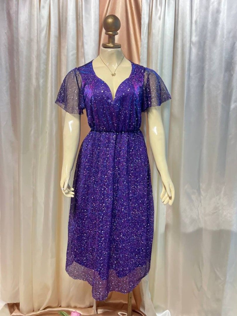 purple formal dress Purple Game Day Short Sleeve Tiered Dress