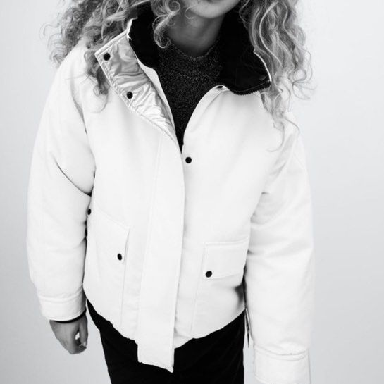 RENT Zara Limited Edition Recycled Capsule Padded Quilted Puffer Bomber Jacket Winter Coat in Cream Silver Very Warm