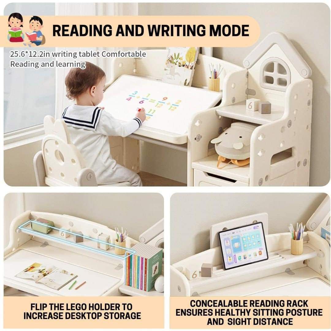 Reversible Study Table with Organizer and Rabbit Chair, Babies & Kids ...