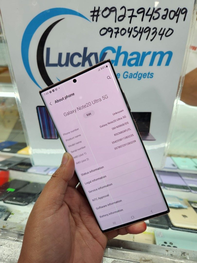 Samsung Galaxy Note20 Ultra 5G (Category: Samsung) located in Manila. Submitted by lucky.charm.gadgets (Listing ID 1334489683, Image 2). Description: Samsun Note20 Ultra 5G 12gb/256gb (PLEASE SEARCH MO NALANG FULL SPECS) NTC APPROVED NO REPAIR HISTORY 98% SMOOTH NOTE* May LCD LINE SA GITNA AT PINAKA GILID BINULUGAN ko para may idea ka .yan lang honest issue kaya mura test to sawa bago bayaran .pede pang spare phone pede rin sa mga pang praktikal.
