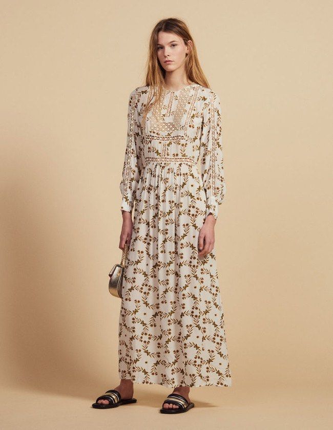 SANDRO PARIS BUTTERFLY PATTERN MAXI DRES