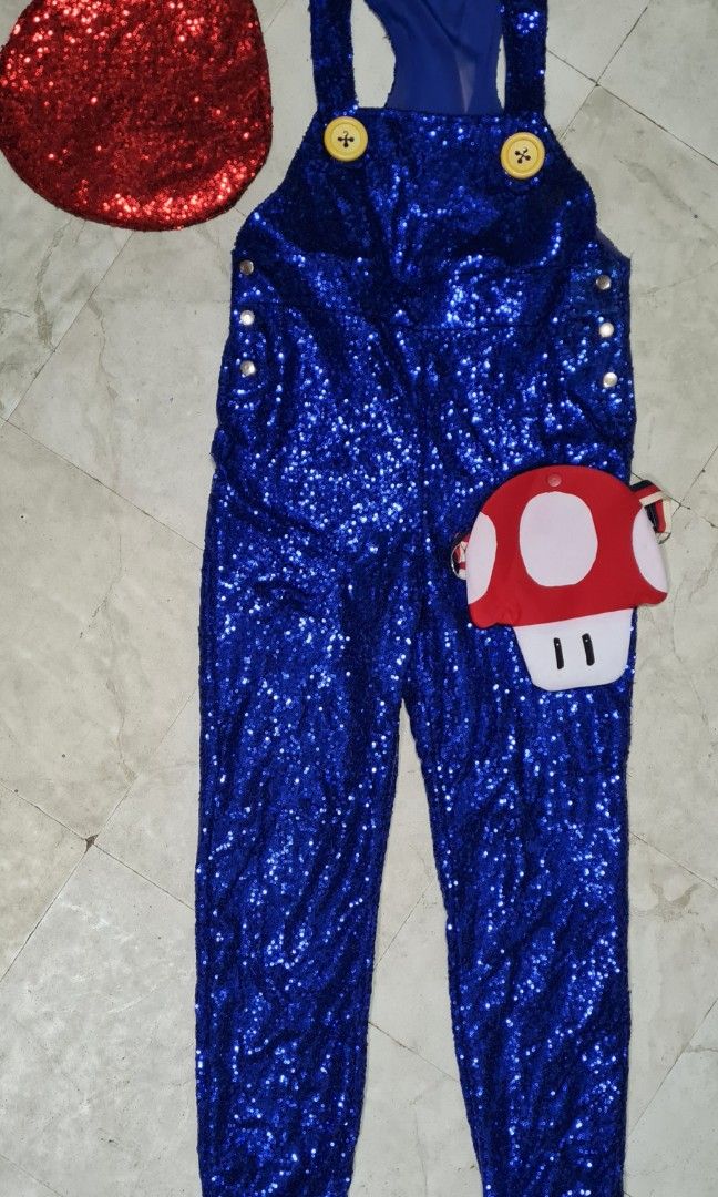 Super Mario fully sequin costume (Category: Sets & Coordinates) located in Antipolo. Submitted by red18m (Listing ID 1334514329, Image 1). Description: mens Super Mario costume fully sequin jumpsuit with matchy sequin hat + mushroom pouch body bag measurement on the photos used only once own made (made for 5-6 - 5-7 height below) perfect for xmas party costume fixed price gcash payment for delivery.