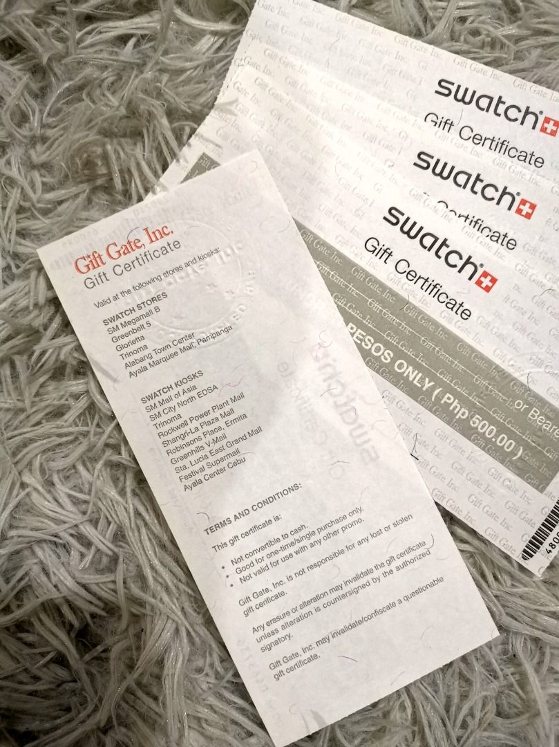 2000 Php Swatch Gift Certificate w/ FREE 1 Fire Tiger Gift Cheque ...